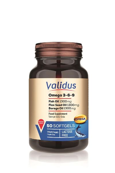 Validus Omega 3-6-9 Softgel - Fish Oil 1300Mg, Flax Seed Oil 1300Mg, Borage Oil 1300Mg - 50 Softgel