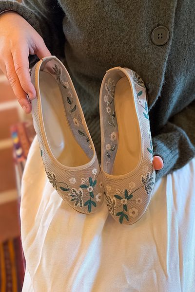 SHOEBELLAS Press Beige Women's Ballerinas with Embroidery Detail