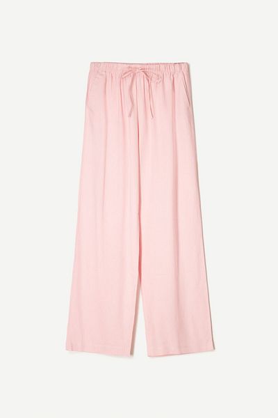 Bershka Linen Blend Trousers With An Elasticated Waistband Ramadan