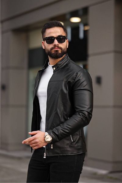 BASEL.CO Ανδρικό μπουφάν Premium Slim Fit με τσέπες με κουμπωτό γιακά και λεπτομέρεια με φερμουάρ στο μανίκι