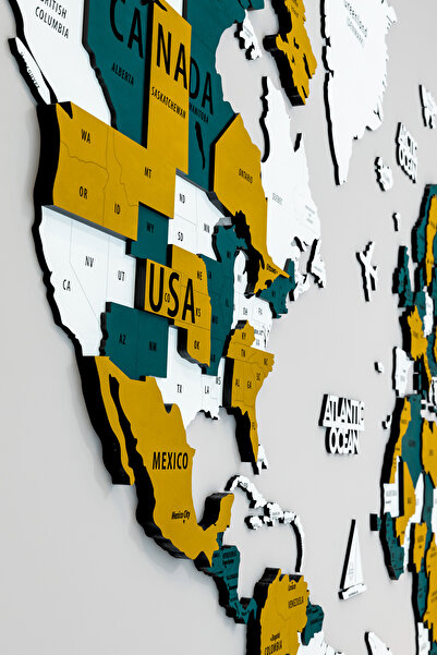 Colorfull Worlds 3D Wooden English World Map - 150X80Cm - Home Office Gift Wall Decoration