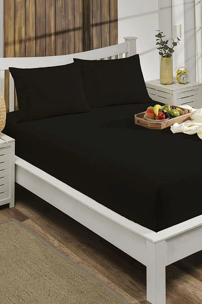 Podiumtex طقم ملاءة مطاطية قطنية مزدوجة مقاس 140 × 200 سم + كيس وسادة