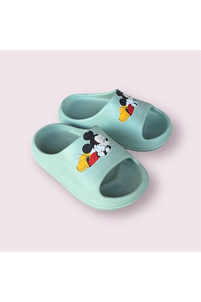 AkınalBella Child Pastel Green Mikimouse Printed Slide Beach Pool Casual Slippers