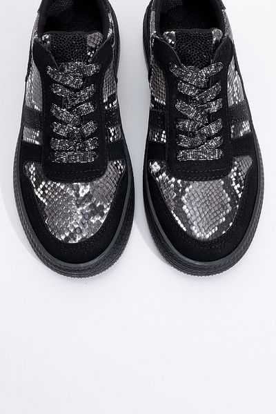 LuviShoes Rexie Black Patterned Lurex Women's Sneakers