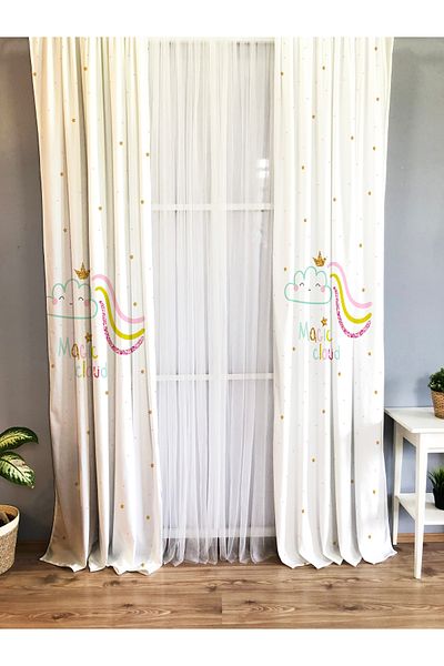 Lolla Magic Cloud 167 Model White Patterned Background Curtain