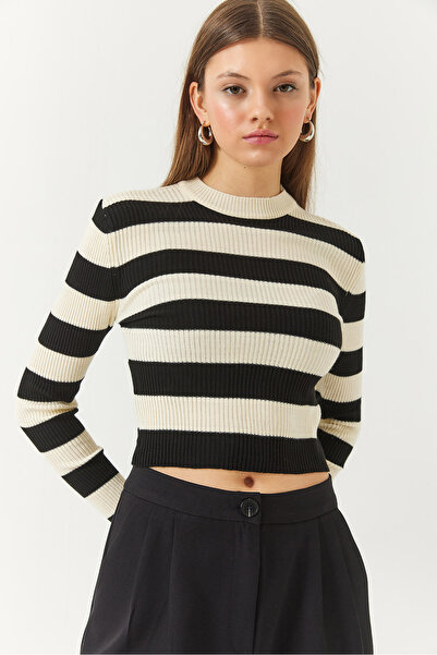 Bianco Lucci Kadın Yarım Balıkçı Yaka Fitilli Çizgili Basic Bluz 60261402