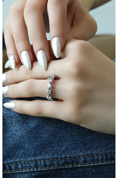 Kuyumcum 14 Ayar Beyaz Altın Beştaş Yüzük