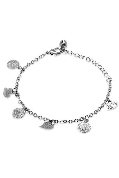 Tesbihane Metal Chain Filigree Design Heart Detailed Dangle Anklet