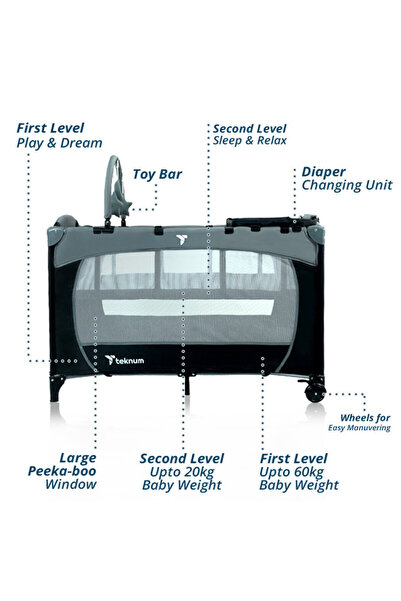 TEKNUM Explorer Playard and Cot Grey