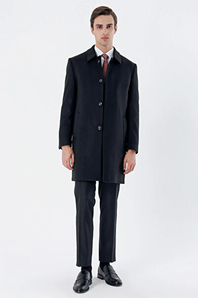 REMA STİL Klasik Regular Klasik Kesim Kaban Palto Siyah Kaşmir KUMAŞ
