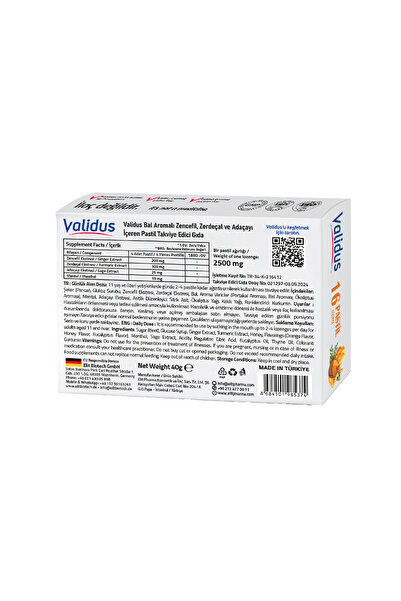 Validus Ginger + Turmeric + Sage + Honey 16 Pastille