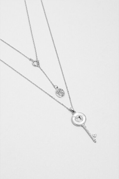 So CHIC... Şans Anahtarı 18 Ayar Beyaz Altın Kaplama 45 Cm Gümüş Kolye