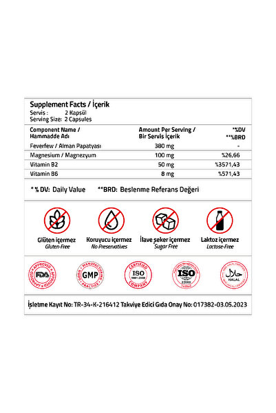 Validus Feverfew 380 Mg 30 Capsules