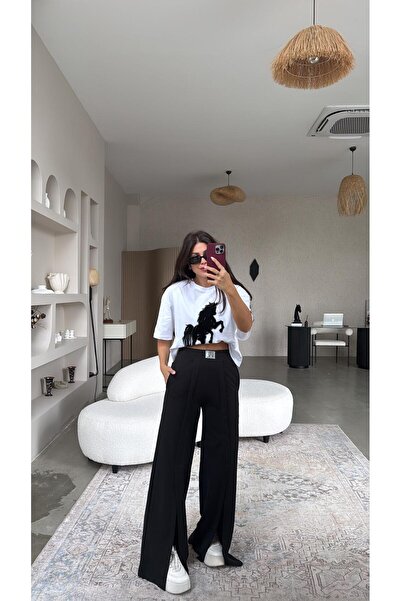 Buket Teke Μαύρη φόρμα με λεπτομέρεια με σκίσιμο μπροστά