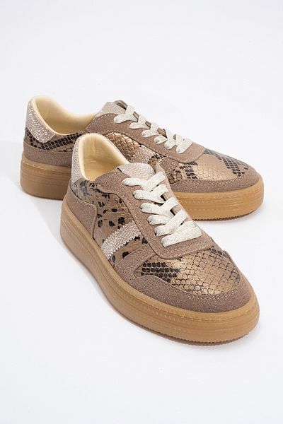 LuviShoes Rexie Gold Patterned Lurex Women's Sneakers