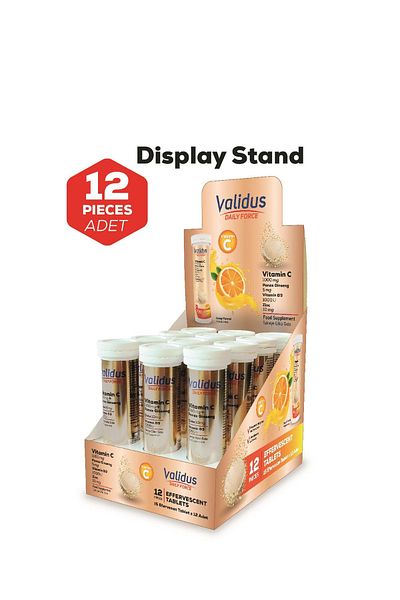 Validus Daily Force Vitamin C Panax Ginseng Zinc Vitamin D3 15 Effervescent Tablets 12 Stands