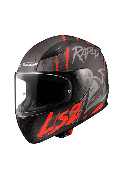 LS2 RAPID II  RAVEN MAT SİYAH-KIRMIZI MOTOSİKLET KASKI