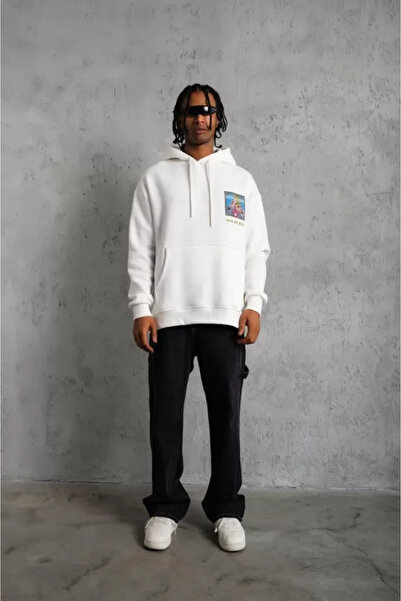 JANES Чоловічий патч із шістьма принтами капюшоновий светр - білий