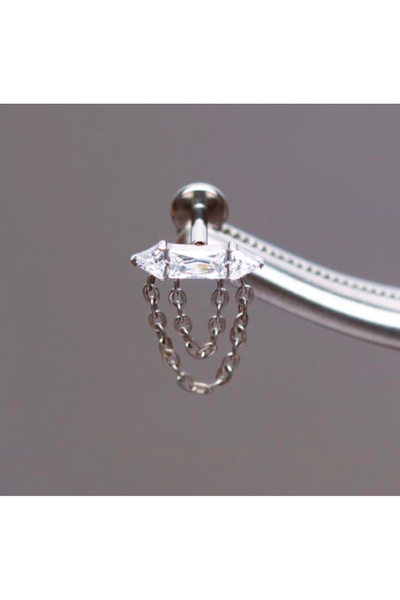 Bylin %100 G23 Titanyum Taşlı, Zincirli Kıkırdak Piercing / Labret Piercing- ...