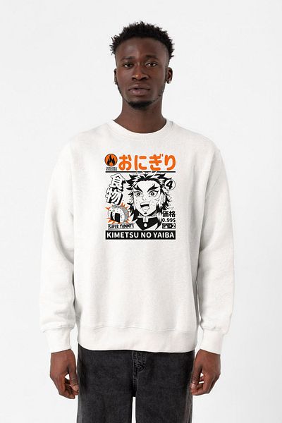 Tshirthane Demon Slayer Anime Super Yummy Λευκό ανδρικό φούτερ 2ip