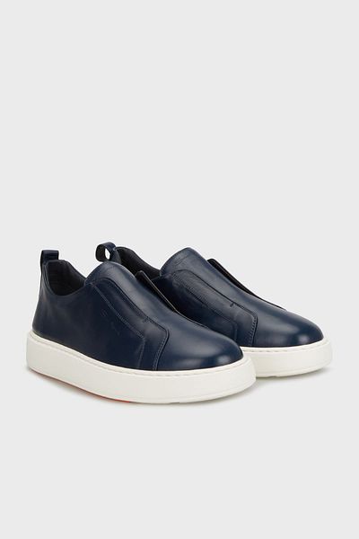 Santoni مع شعار جلد طبيعي سميك سوليد سهل الارتداء حذاء رياضي للرجال MBCD21995BARTMVIU55