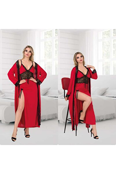 Cooqpoo 2. 50% Off Red 2Xl-3Xl-4Xl Large Size Lace Slit Dressing Gown Nightgown Set