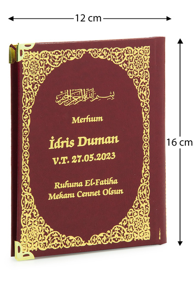 50 Pieces Name Printed Vav Patterned Gilded Leather Hardcover Bag Size Yasin Book Mevlüt Gift 128 Pcs