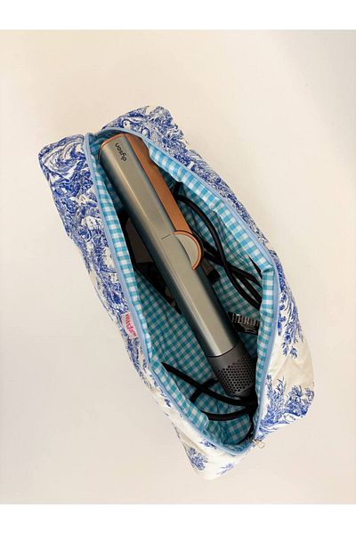 girlsybags Geantă albastră compatibilă Dyson - ondulator de îndreptat și geantă mare de machiaj pentru toate părțile