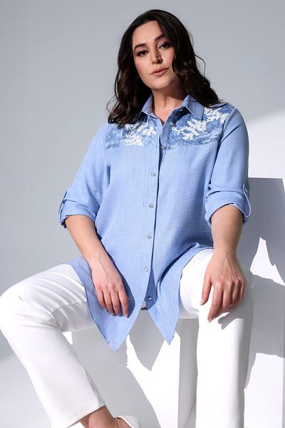 Metpoint Cămașă albastră brodata Trend42plus Robe Plus Size