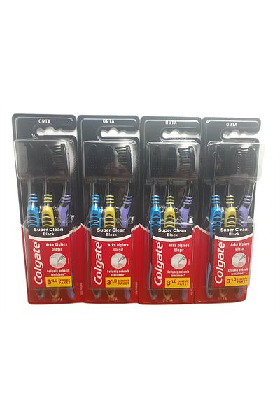 Colgate Super Clean Black 3 Pack Economic Pack Toothbrush X 4 Pieces