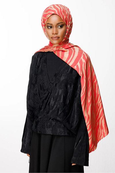 Mooncorn Riad Pattern Double Sided Shawl Mink-Red