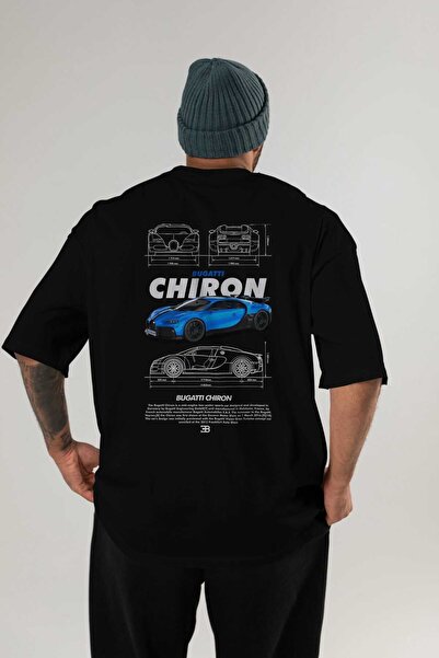 Ankhises BUGATTI CHIRON Tricou negru oversize cu imprimeu pe spate Bumbac cu decolteu rotund Bărbați Femei