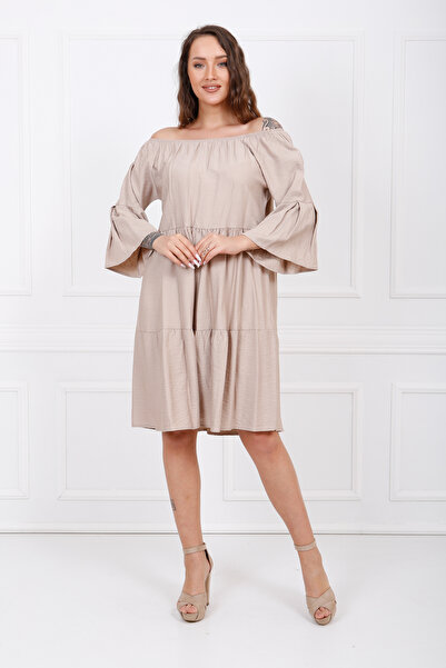 Sense Φόρεμα με μακρυμάνικο γιακά Madonna |   Elb32691 K. βιζόν