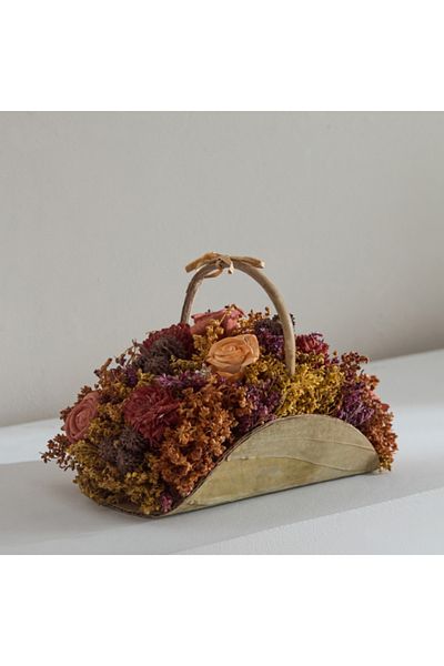 Home Box Caven Mix Shola Arrangement in Half Moon Basket with Handle 21x12x14.5 cm