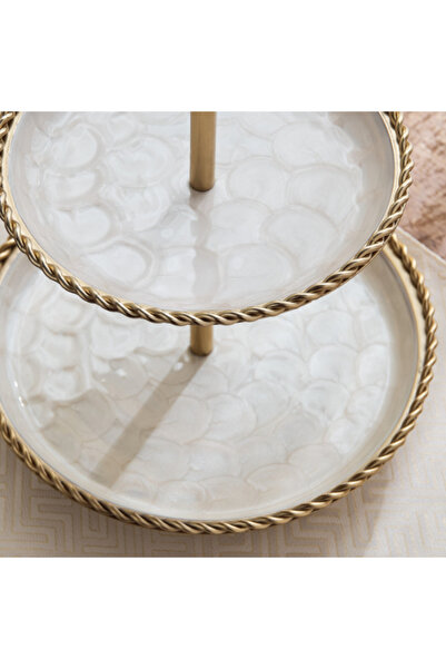 Home Box Lera 2-Tier Shell Enamel Cake Stand 24x24x28 cm