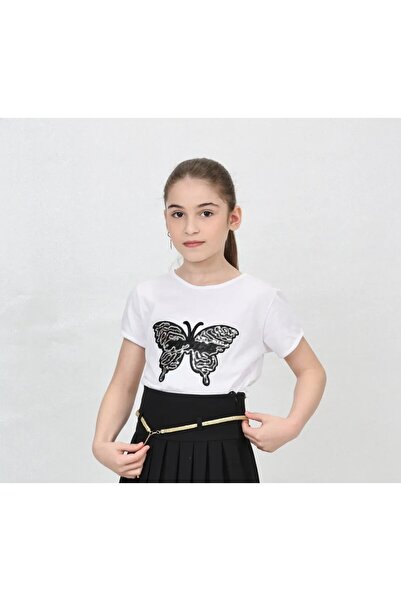 nacar çarşı Детска блуза с къс ръкав и мотив на пеперуда за момичета