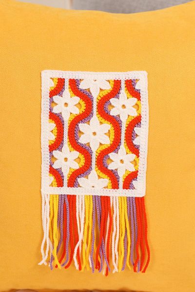 Aisha's Design Colorful Fringed and Motif Throw Pillow Cover 45X45Cm,K-444