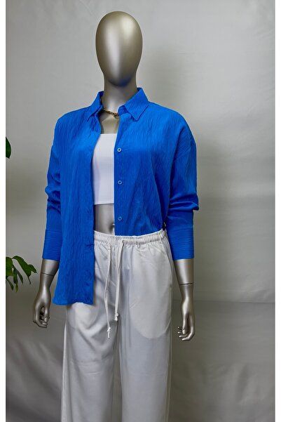 owwon Γυναικείο πουκάμισο με ρίγες μπλε ανάγλυφο