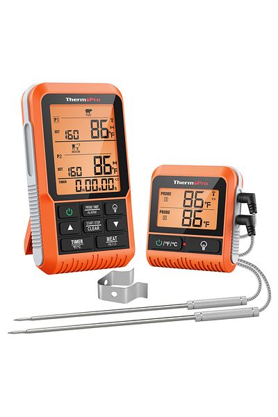 Choice جهاز ترمومتر رقمي لاسلكي للتحكم عن بعد من Thermopro TP826B مزود بإضاءة خلفية ومسبارين للحوم بمدى 150 متر