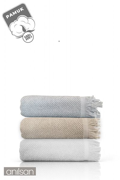 Anılsan Jelena Set of 3 Hand Towels - 50X90 Cm, 225 Gr, 100% Cotton, Spa and Hotel Towels, Daily Use