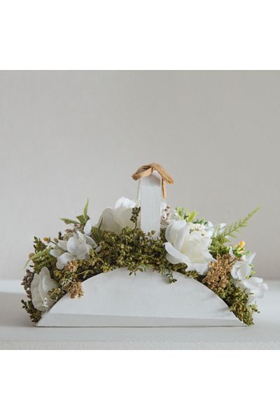 Home Box Caven Mix Rose Arrangement in Halfmoon Basket with Handle 21x13x13 cm