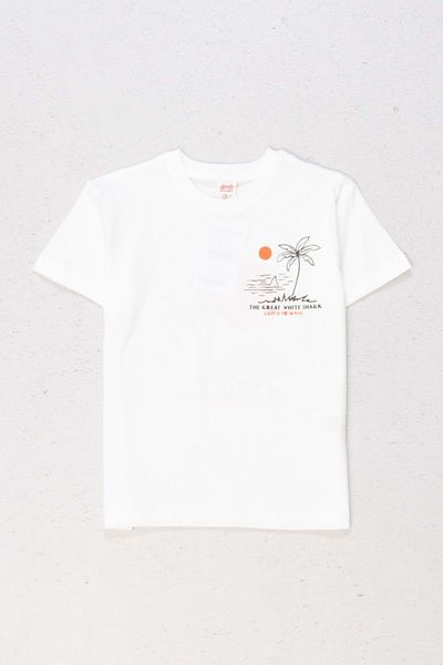 wakawakakidsstore Tricou cu imprimeu cu palmier cu gât crew pentru bărbați - 5-6 ani