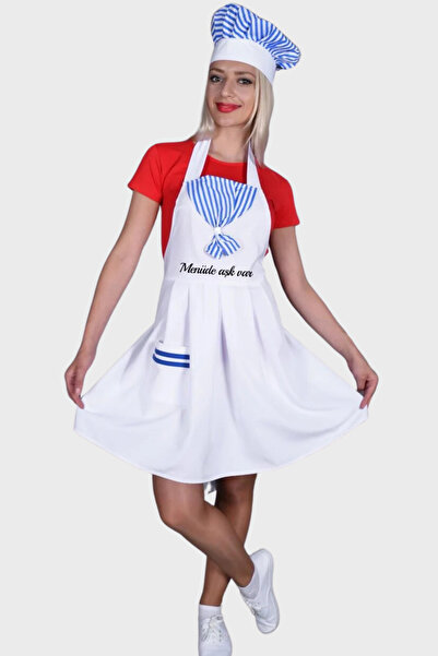 Üniformanya İsim Hediyeli Önlük Kep Takım Mutfak Önlüğü Kadın Aşçı Önlüğü Şef...