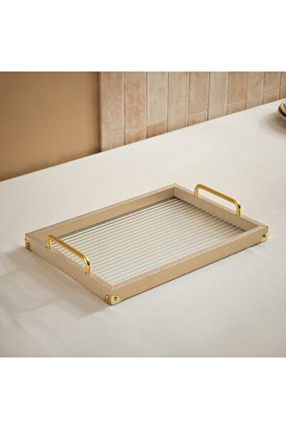 Home Box Dorothy Wooden Tray with Glass Base - 40x28x6.5 cm