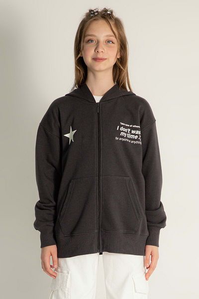 wakawakakidsstore Star Printed Hooded Zipper Closure Girl's Cardigan