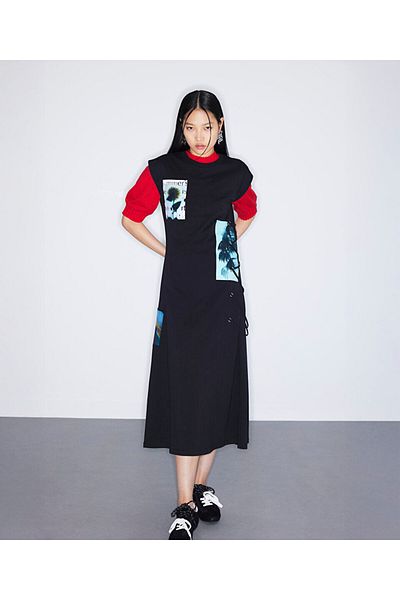 Twist Dress with Visual Print and Patch