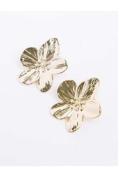 Jimmy Key Gold Color Shiny Flower Figured Elegant Earrings