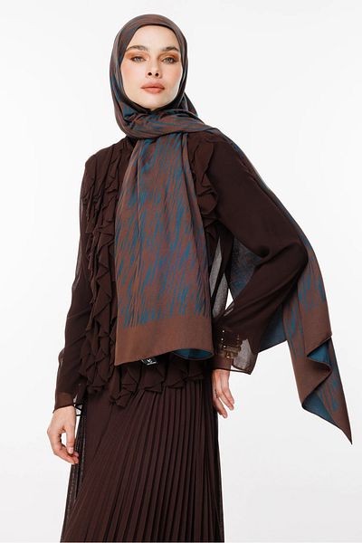 Mooncorn Şal cu două feţe cu model Selis Bitter Brown-Petrol Blue