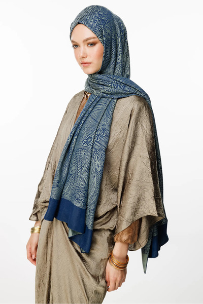 Mooncorn Mayra Desen Çift Taraflı Şal Lacivert-Su Yeşili