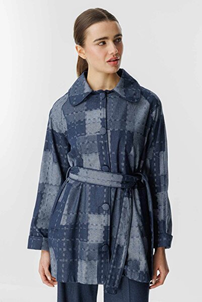 Hooopstore Μπουφάν Meri με τετράγωνο σχέδιο τζιν με υφή Navy Blue